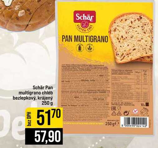 Schär Pan multigrano chléb bezlepkový, krájený 250 g 