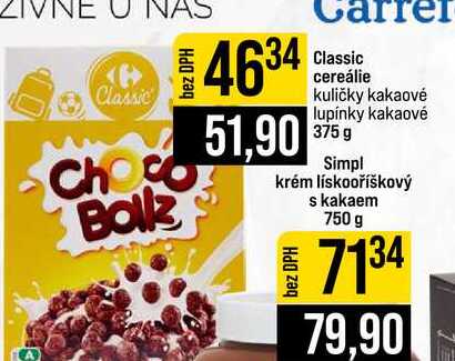 Classic cereálie kuličky kakaové lupínky kakaové 375 g