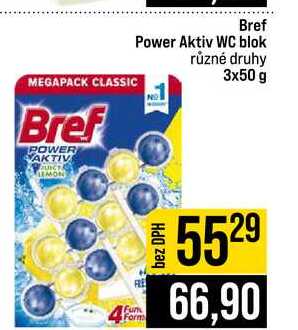 Bref Power Aktiv WC blok různé druhy 3x50 g 