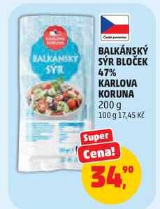 BALKANSKY SÝR BLOČEK SYR 47% KARLOVA KORUNA, 200 g