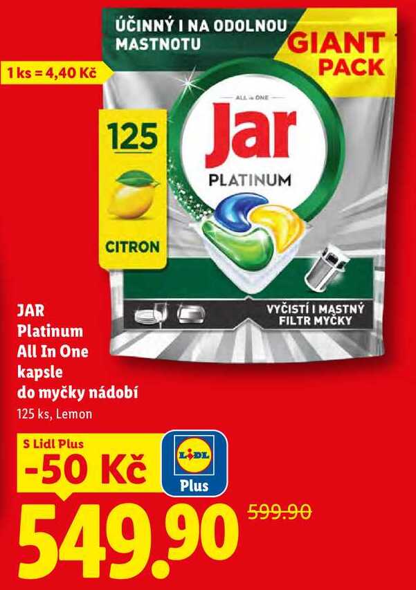 JAR Platinum All In One kapsle do myčky nádobí, 125 ks