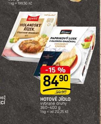 HOTOVÉ JÍDLO vybrané druhy 360-400 g