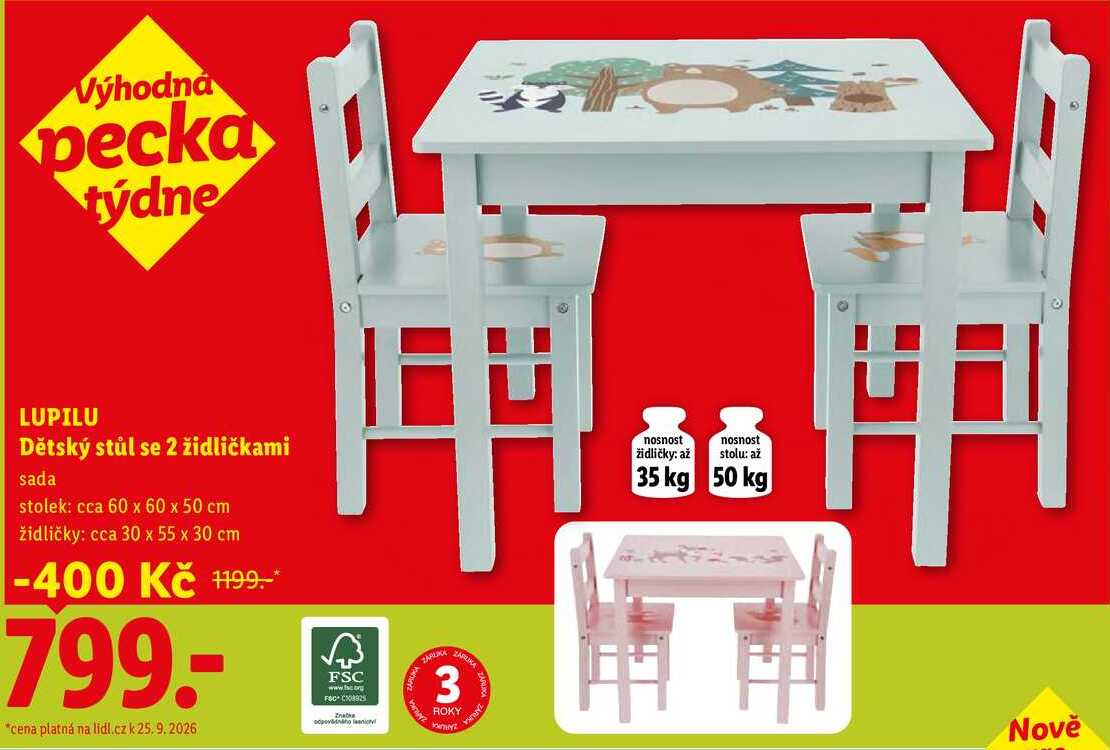 LUPILU Dětský stůl se 2 židličkami