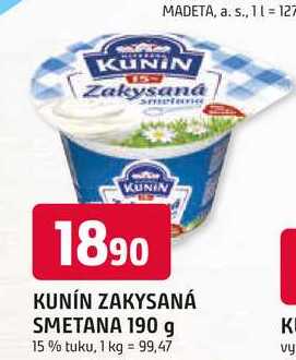KUNÍN ZAKYSANÁ SMETANA 190 g 15% tuku