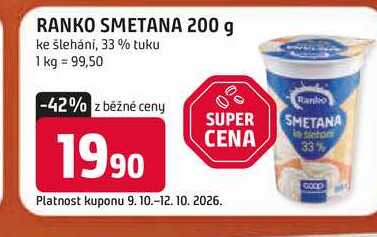 RANKO SMETANA 200 g ke šlehání, 33% tuku 