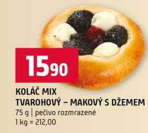 KOLÁČ MIX TVAROHOVÝ MAKOVÝ S DŽEMEM 75 g pečivo rozmrazené 