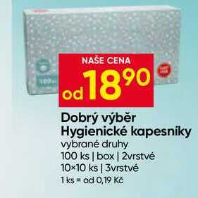 Dobrý výběr Hygienické kapesníky vybrané druhy 100 ks 