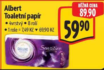 Albert Toaletní papír, 4vrstvý, 8 rolí