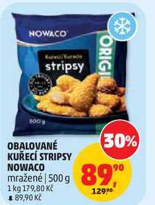 OBALOVANÉ KUŘECÍ STRIPSY NOWACO mražené, 500 g  