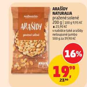 ARAŠÍDY NATURALIA pražené solené, 200 g  