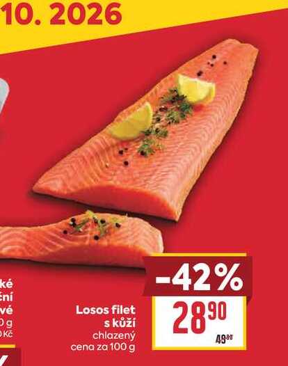 Losos filet s kůží chlazený cena za 100 g 