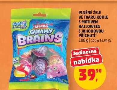 PLNĚNÉ ŽELÉ VE TVARU KOULE S MOTIVEM HALLOWEEN S JAHODOVOU PŘÍCHUTÍ, 108 g