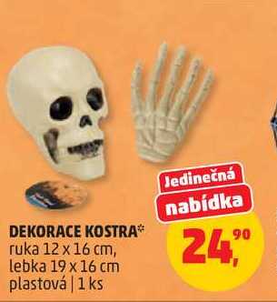 DEKORACE KOSTRA ruka 12 x 16 cm, lebka 19 x 16 cm plastová, 1 ks