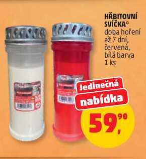 HŘBITOVNÍ SVÍČKA doba hoření až 7 dní, červená, bílá barva, 1 ks  