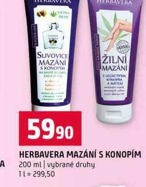 HERBAVERA MAZÁNÍ S KONOPÍM 200 ml vybrané druhy 