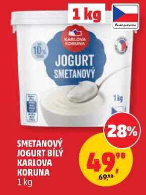 SMETANOVÝ JOGURT BÍLÝ KARLOVA KORUNA, 1 kg