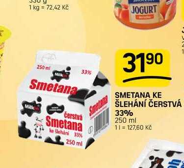 SMETANA KE ŠLEHÁNÍ ČERSTVÁ 33% 250 ml