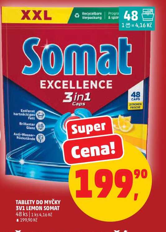 TABLETY DO MYČKY 3V1 LEMON SOMAT, 48 ks 