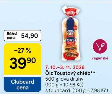 Ölz Toustový chléb, 500 g, dva druhy