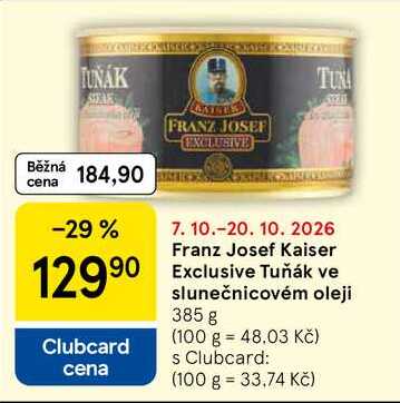 Franz Josef Kaiser Exclusive Tuňák ve slunečnicovém oleji, 385 g
