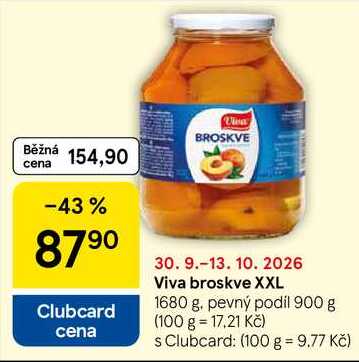 Viva broskve XXL, 1680 g. pevný podíl 900 g 