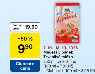 Madeta Lipánek Trvanlivé mléko, 250 ml