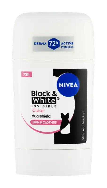 NIVEA Antiperspirant tuhý pro ženy Black&White Invisible Clear, 50 ml
