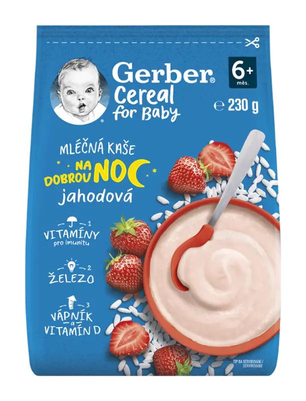 Gerber Cereal mléčná kaše jahodová Dobrou noc, 230 g
