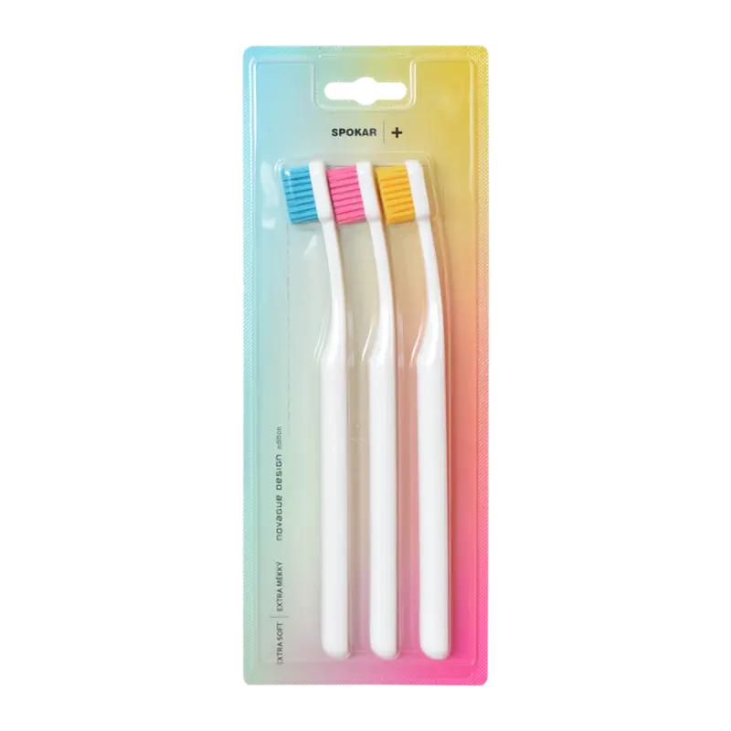 Spokar Zubní kartáčky Plus Extra soft 3 ks, různé druhy, 3 ks