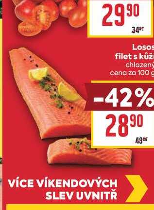 Losos filet s kůží chlazený cena za 100 g