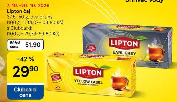 Lipton čaj, 37.5-50 g, dva druhy