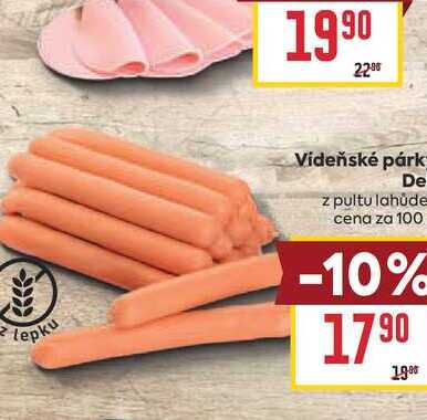 Vídeňské párky Deli z pultu lahůdek cena za 100g