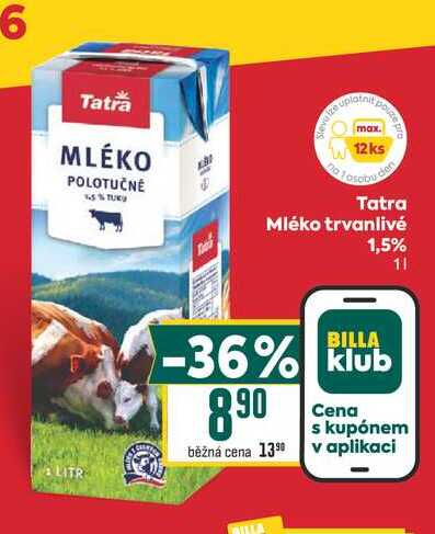 Tatra Mléko trvanlivé 1,5% 1l
