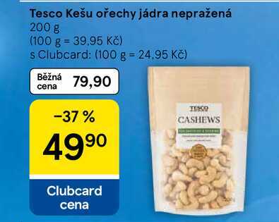 Tesco Kešu ořechy jádra nepražená, 200 g