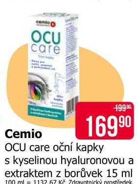 Cemio OCU care oční kapky s kyselinou hyaluronovou a extraktem z borůvek 15 ml
