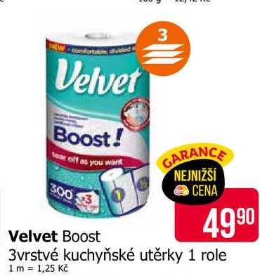 Velvet Boost 3vrstvé kuchyňské utěrky 1 role