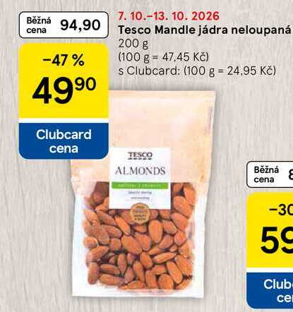 Tesco Mandle jádra neloupaná, 200 g