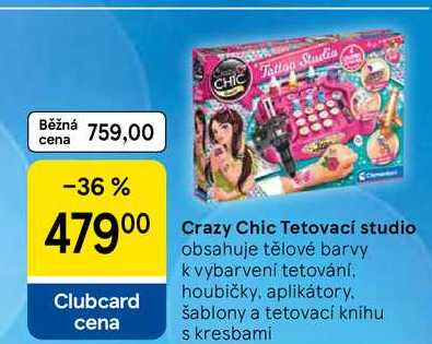 Crazy Chic Tetovací studio, obsahuje tělové barvy k vybarvení tetování, houbičky, aplikátory. šablony a tetovací knihu s kresbami