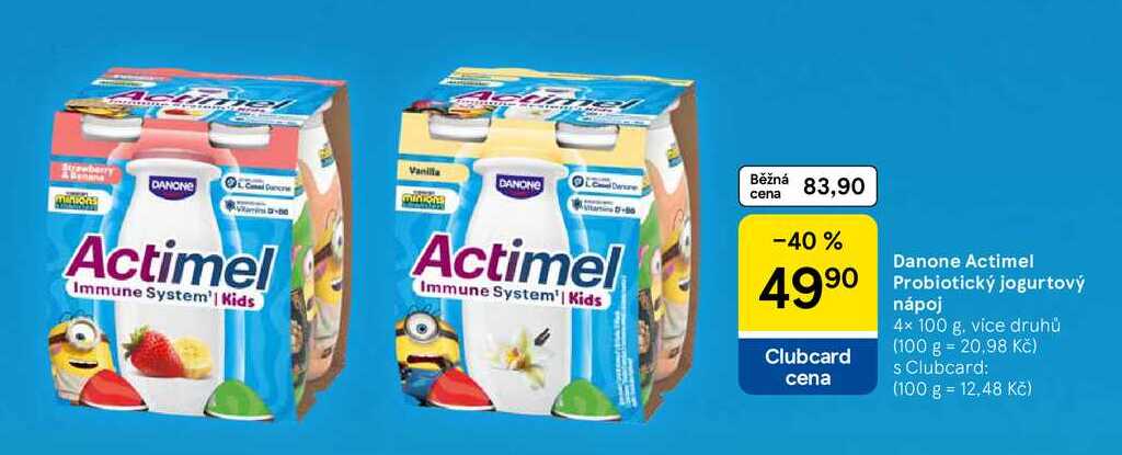 Danone Actimel Probiotický jogurtový nápoj, 4x 100 g