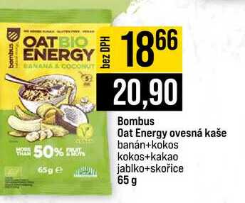 Bombus Oat Energy ovesná kaše banán+kokos kokos+kakao jablko+skořice 65 g 
