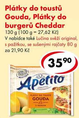 Plátky do toustů Gouda, Plátky do burgerů Cheddar, 130 g