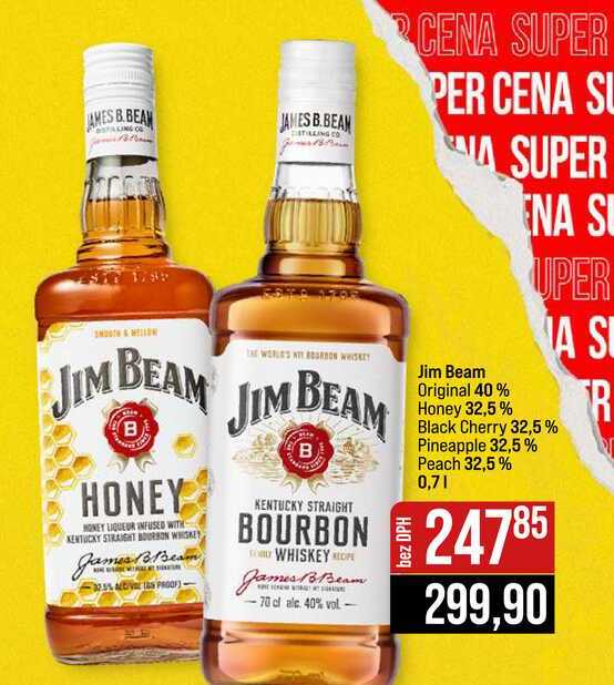 Jim Beam Original 40% Honey 32,5% Black Cherry 32,5% Pineapple 32,5% Peach 32,5% 0,7l