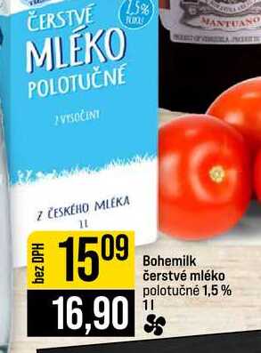 Bohemilk čerstvé mléko polotučné 1,5% 1l 