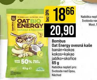Bombus Oat Energy ovesná kaše banán+kokos kokos+kakao jablko+skořice 65 g