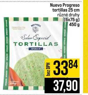 Nuevo Progreso tortillas 25 cm různé druhy (6x75 g) 450 g