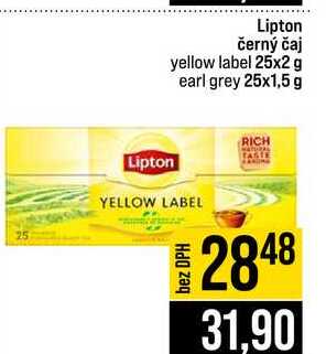 Lipton černý čaj yellow label 25x2 g earl grey 25x1,5 g 