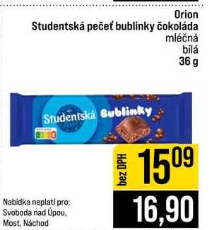 Orion Studentská pečeť bublinky čokoláda mléčná bílá 36 g