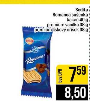 Sedita Romanca sušenka kakao 40 g premium vanilka 38g premium lískový oříšek 38 g