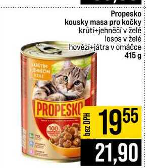 Propesko kousky masa pro kočky krůtí+jehněčí v želé losos v želé hovězí+játra v omáčce 415 g