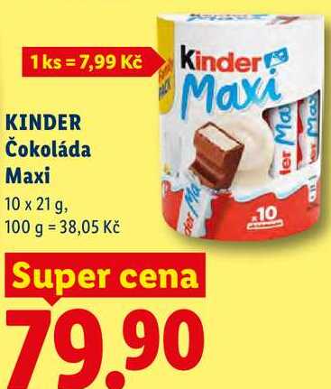 KINDER Čokoláda Maxi, 10x 21 g
